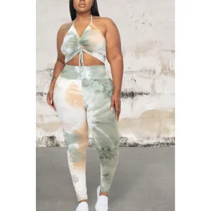 Plus Size Ruched Crop Top And Leggings Set