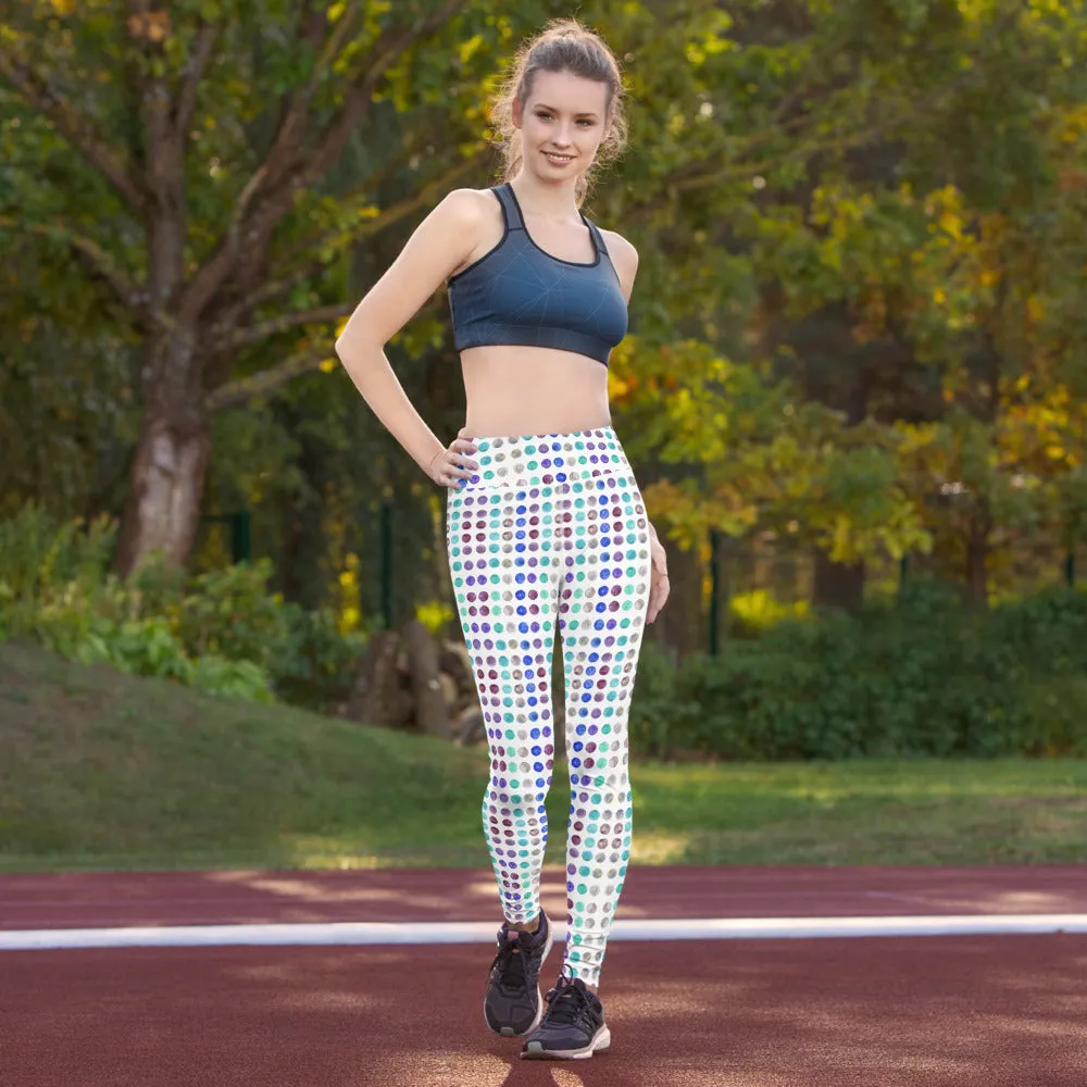 Polka Dots Women's Yoga Leggings, Abstract Dotted Long Sports Gym Tights-Made in USA/EU/MX