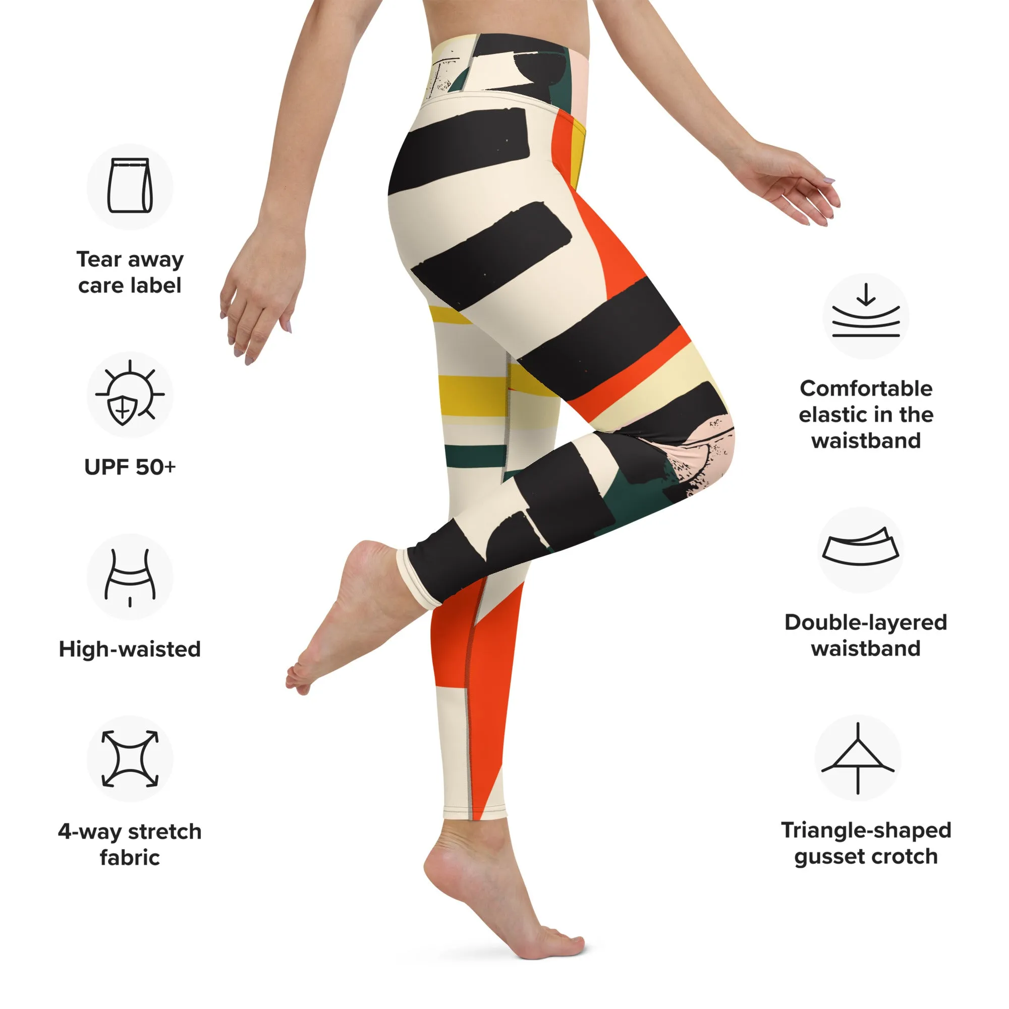 Printed Leggings "Stripe Art" Black/Red/Yellow