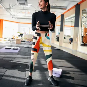 Printed Leggings "Stripe Art" Black/Red/Yellow
