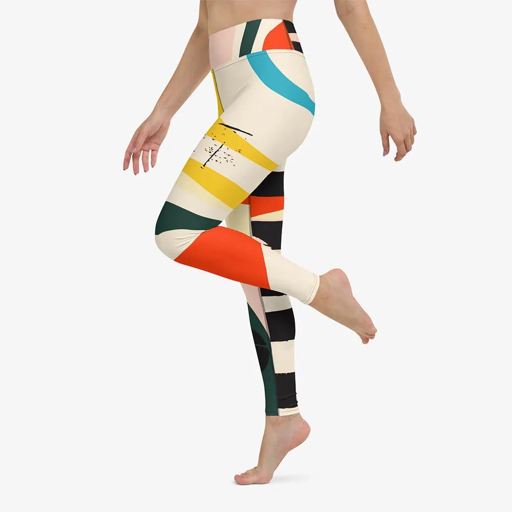 Printed Leggings "Stripe Art" Black/Red/Yellow