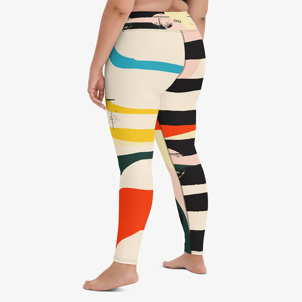 Printed Leggings "Stripe Art" Black/Red/Yellow