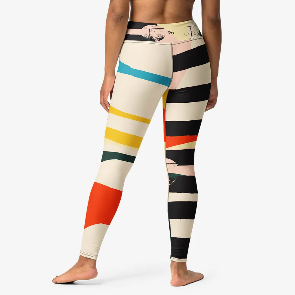 Printed Leggings "Stripe Art" Black/Red/Yellow
