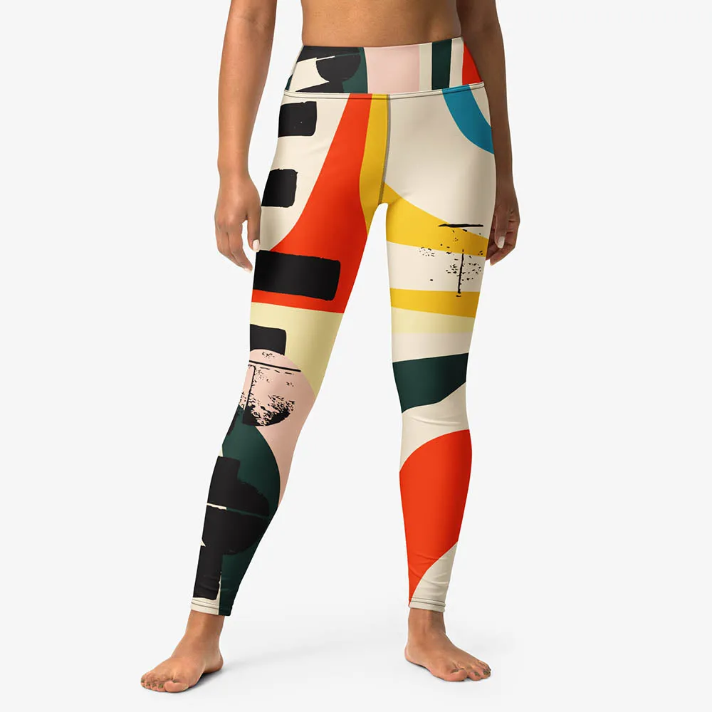 Printed Leggings "Stripe Art" Black/Red/Yellow