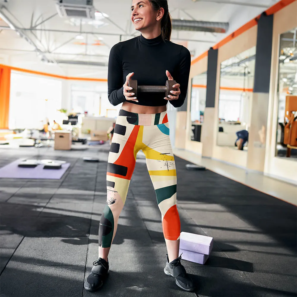 Printed Leggings "Stripe Art" Black/Red/Yellow