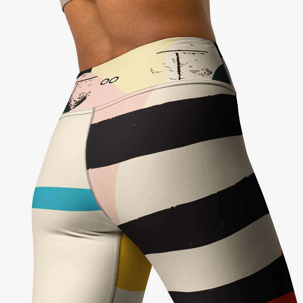 Printed Leggings "Stripe Art" Black/Red/Yellow