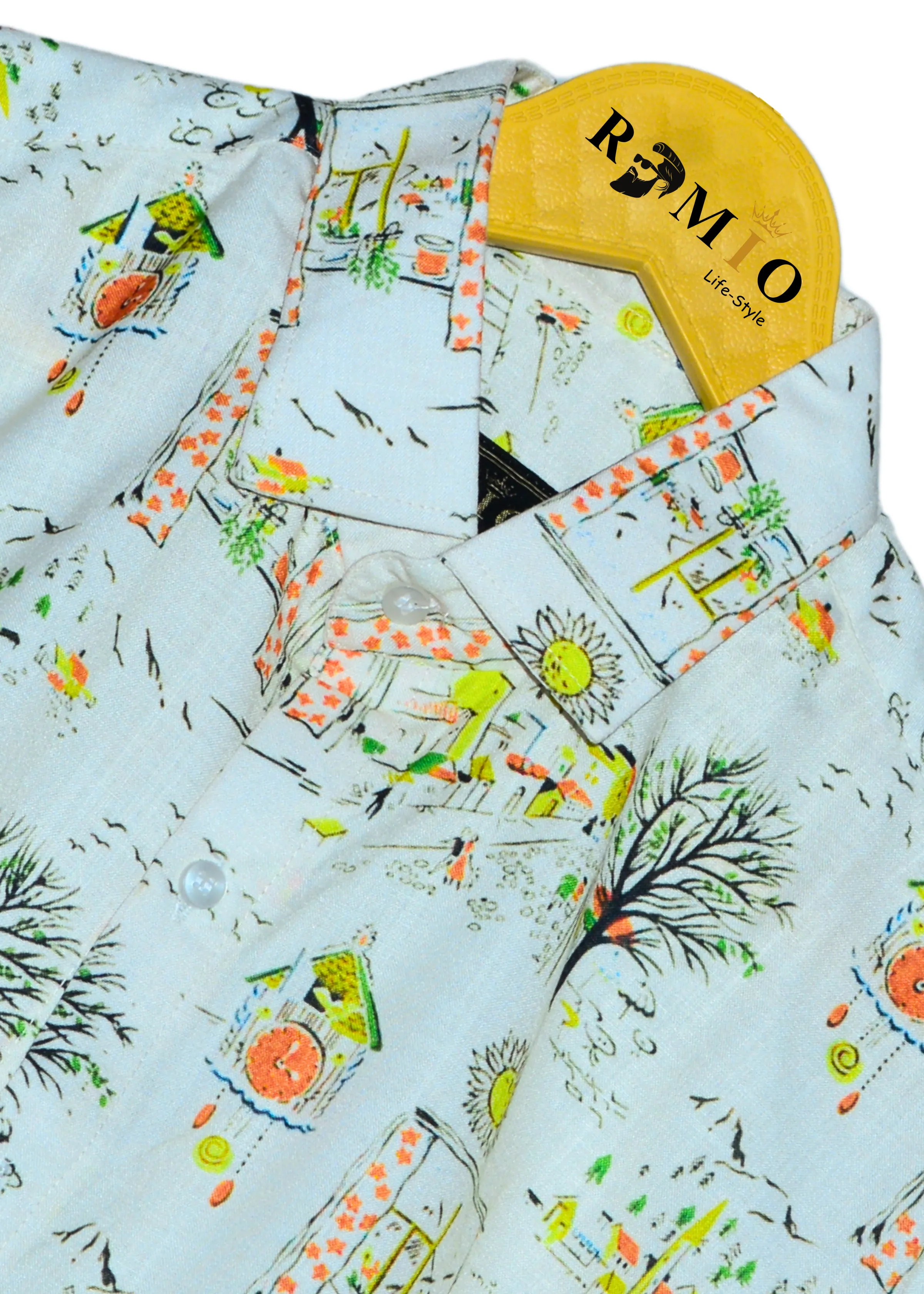 Pure cotton tree design White Half Sleev Shirt (f4)