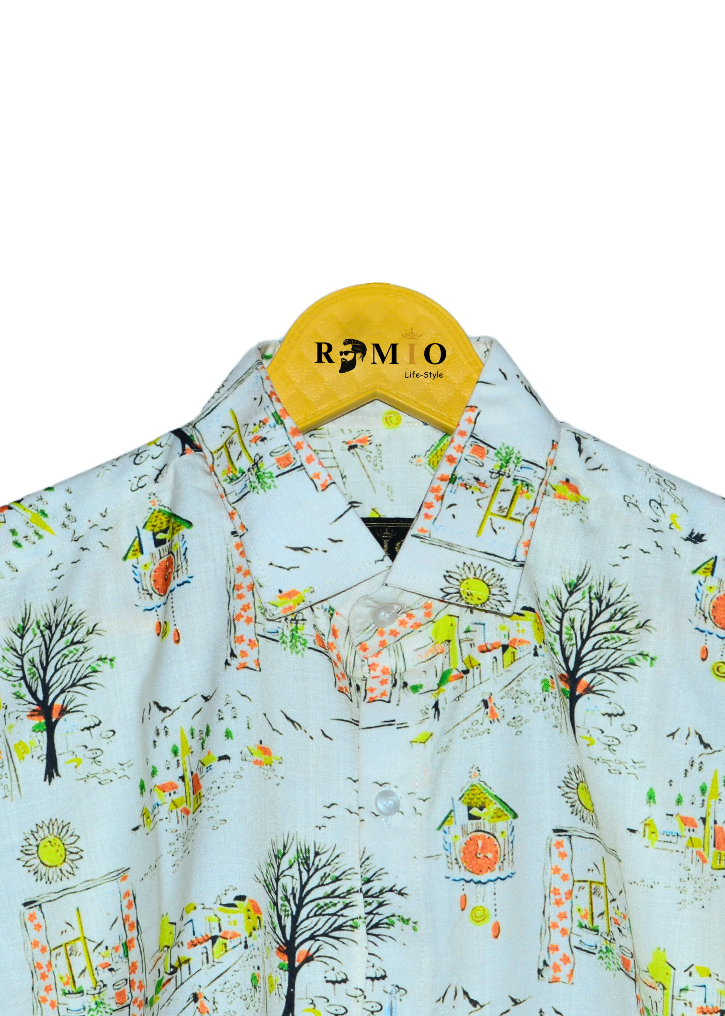 Pure cotton tree design White Half Sleev Shirt (f4)