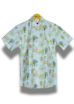 Pure cotton tree design White Half Sleev Shirt (f4)
