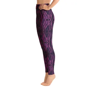 Purple Tiger Striped Yoga Leggings, Tiger Stripes Animal Print Women's Long Pants-Made in USA/EU