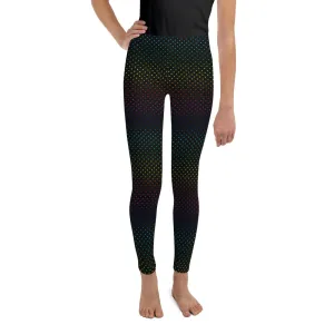 Rainbow Black Polka Dots Black Print Premium Youth Gym Leggings- Made in USA/ EU