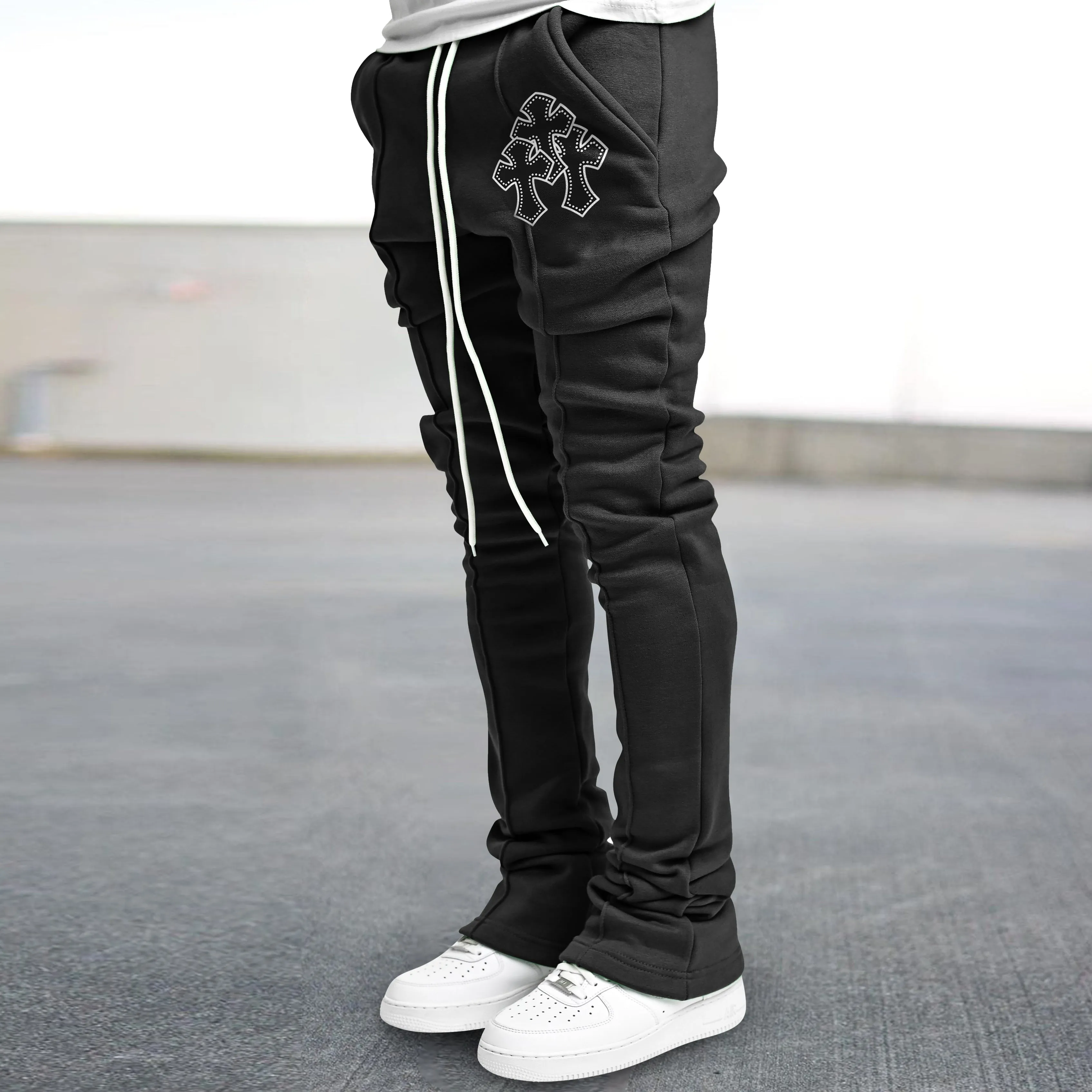 Retro Fashion Hip-Hop Tide Brand Cross Flared Pants