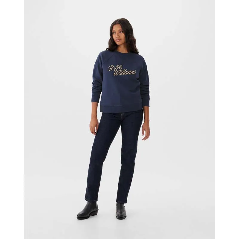 R.M.Williams Script Ladies Crew Neck Sweater - Navy/Cream