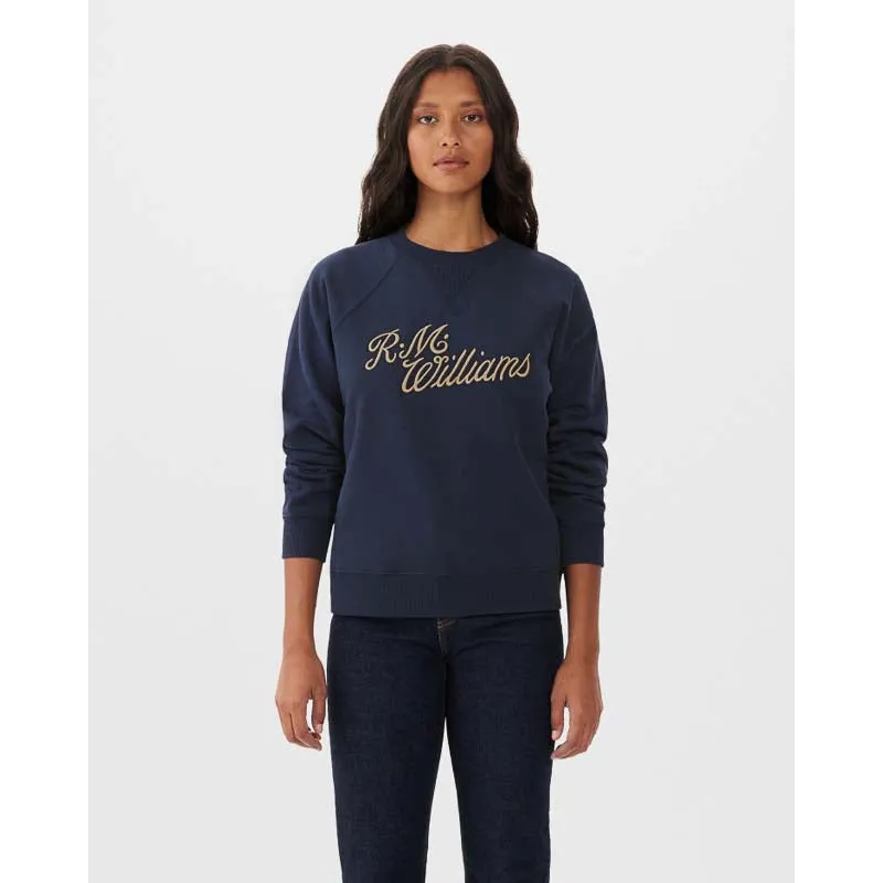 R.M.Williams Script Ladies Crew Neck Sweater - Navy/Cream