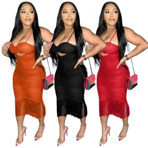 Ruched & Tassel Hem Midi Dress - Culture Heaven Special