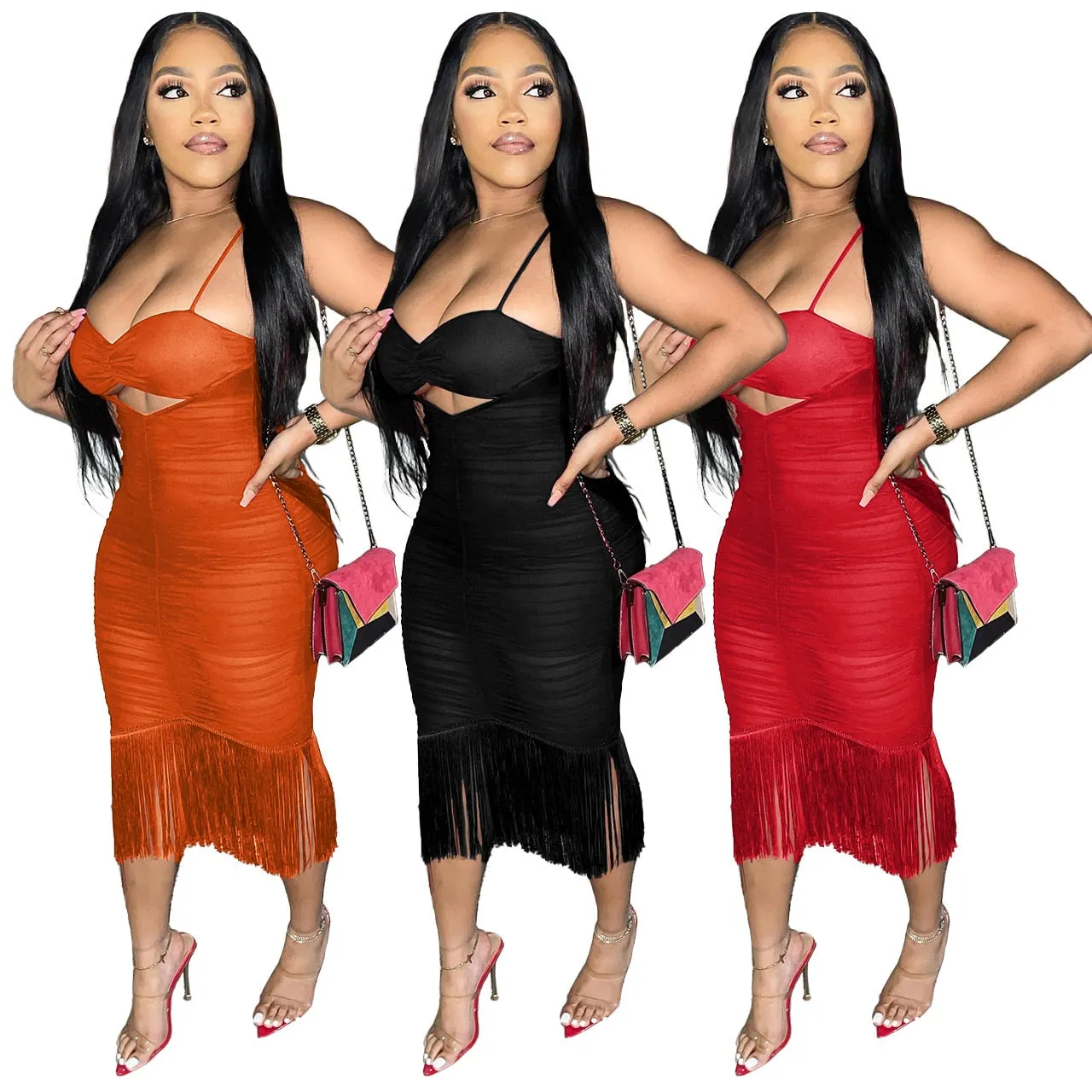 Ruched & Tassel Hem Midi Dress - Culture Heaven Special