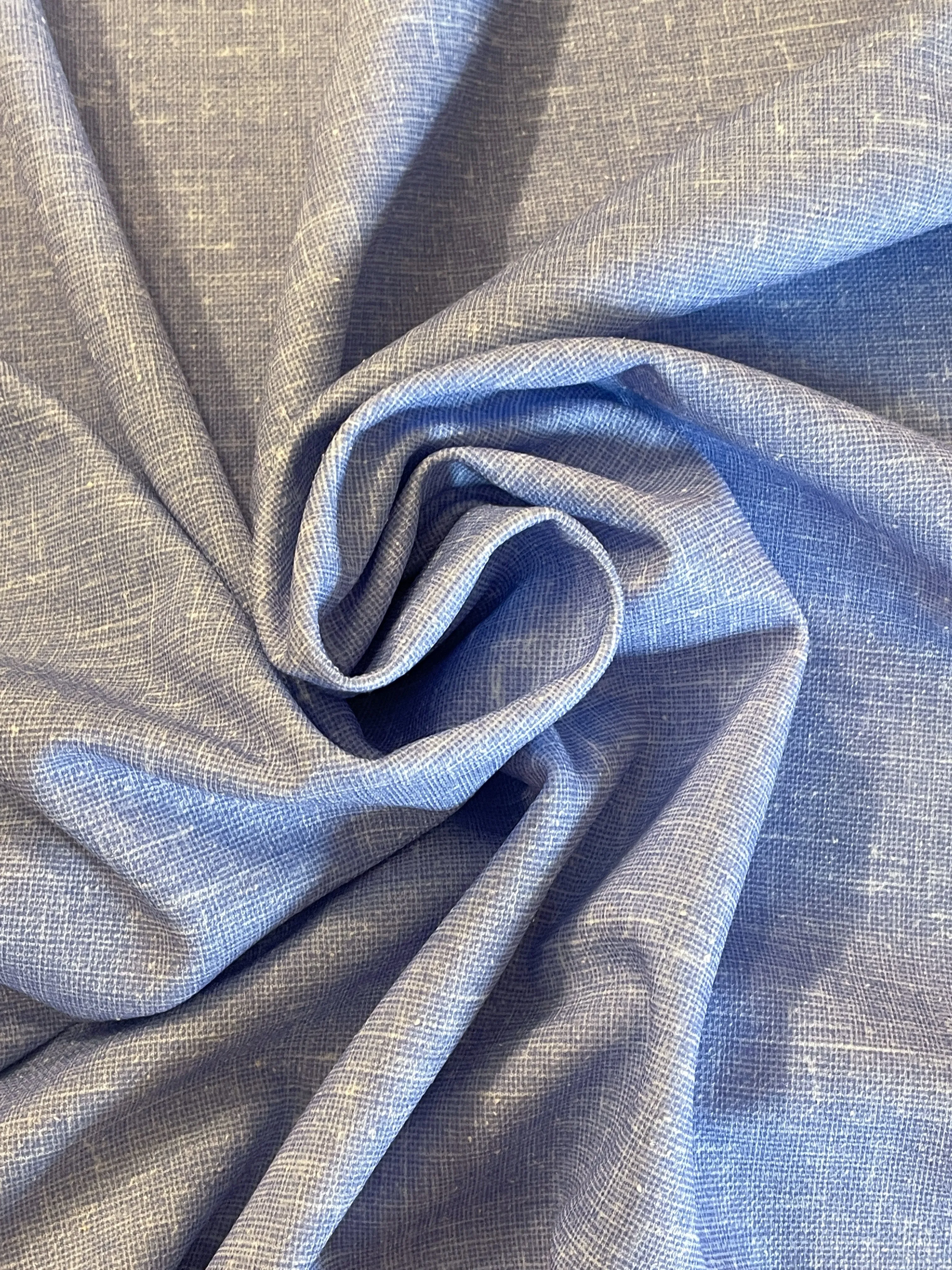 SALE 2 2/3 YD Polyester Knit Pique - Blue Slub Weave Print