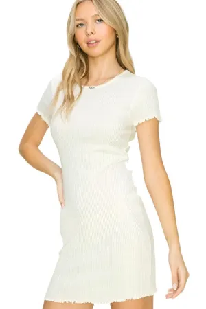 Short Sleeve Lettuce Hem Bodycon Mini Dress