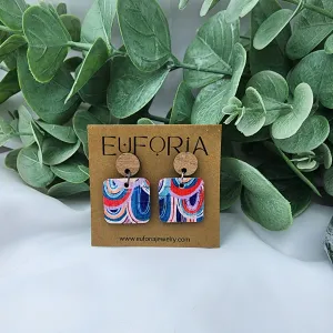 Small Square Cork Over Leather Earrings - Multi-color Upside Down Arches
