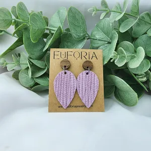 Small Teardrop Leather Earring - Lilac Woven Texture