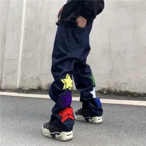 Stars Embroidery Style Loose Jeans