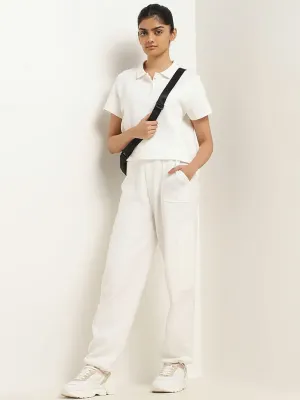 Studiofit White Cotton Straight-Leg Joggers