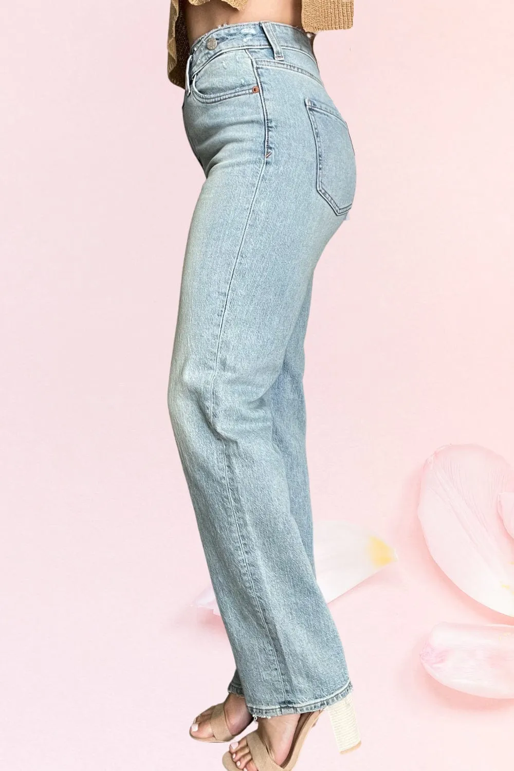Sundaze High Rise Crossover Dad Jean in Bubble Bath