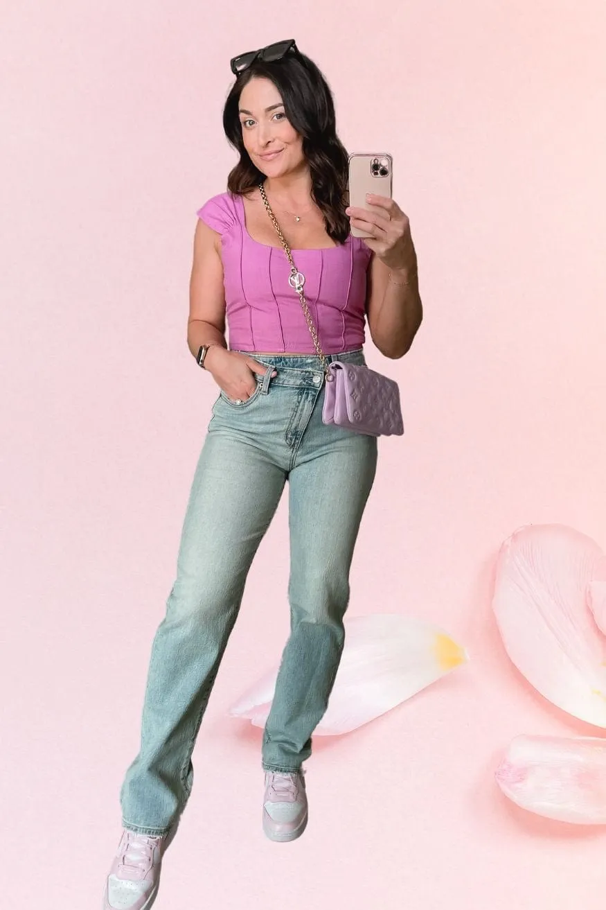 Sundaze High Rise Crossover Dad Jean in Bubble Bath