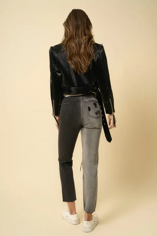TEEK - BLACK COMBO HIGH RISE GIRLFRIEND JEANS