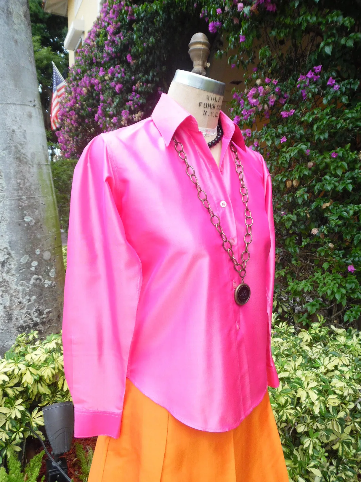 Thai Silk Button Down Shirt Precious Pink