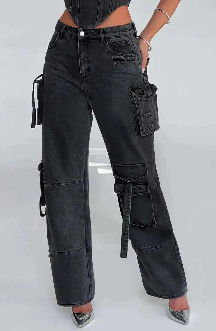Trendy Women’s Cargo Denim Jeans - Perfect for Casual & Stylish Looks