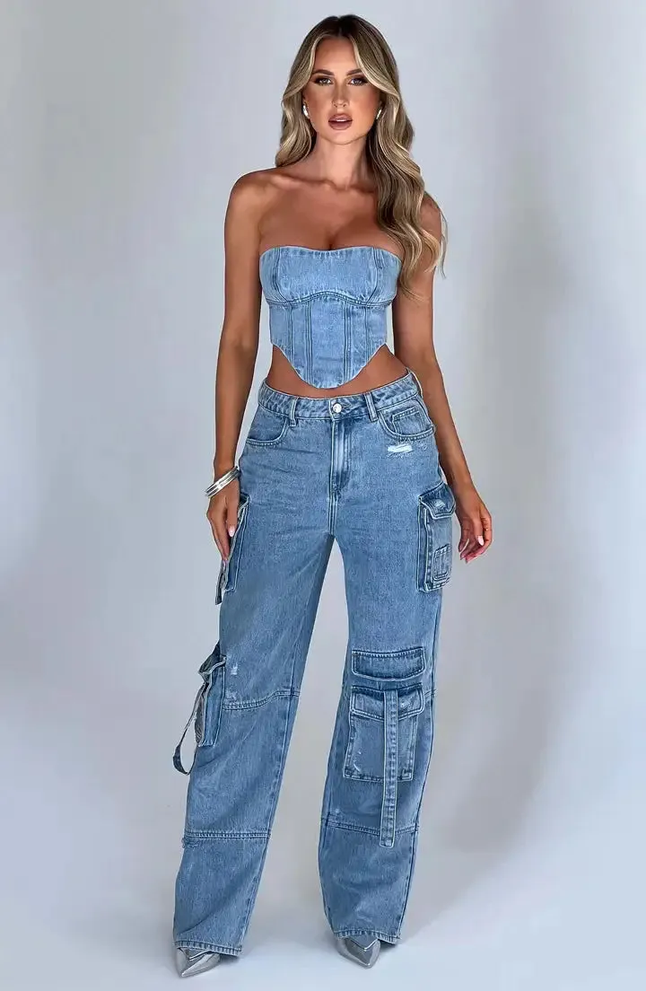 Trendy Women’s Cargo Denim Jeans - Perfect for Casual & Stylish Looks