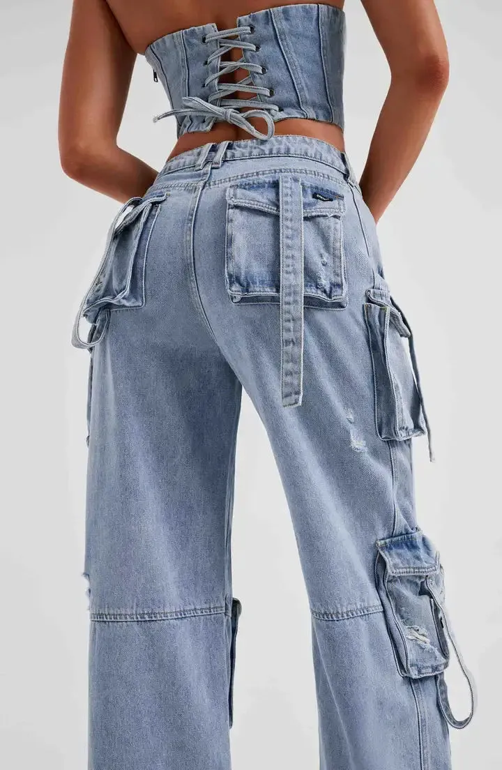 Trendy Women’s Cargo Denim Jeans - Perfect for Casual & Stylish Looks
