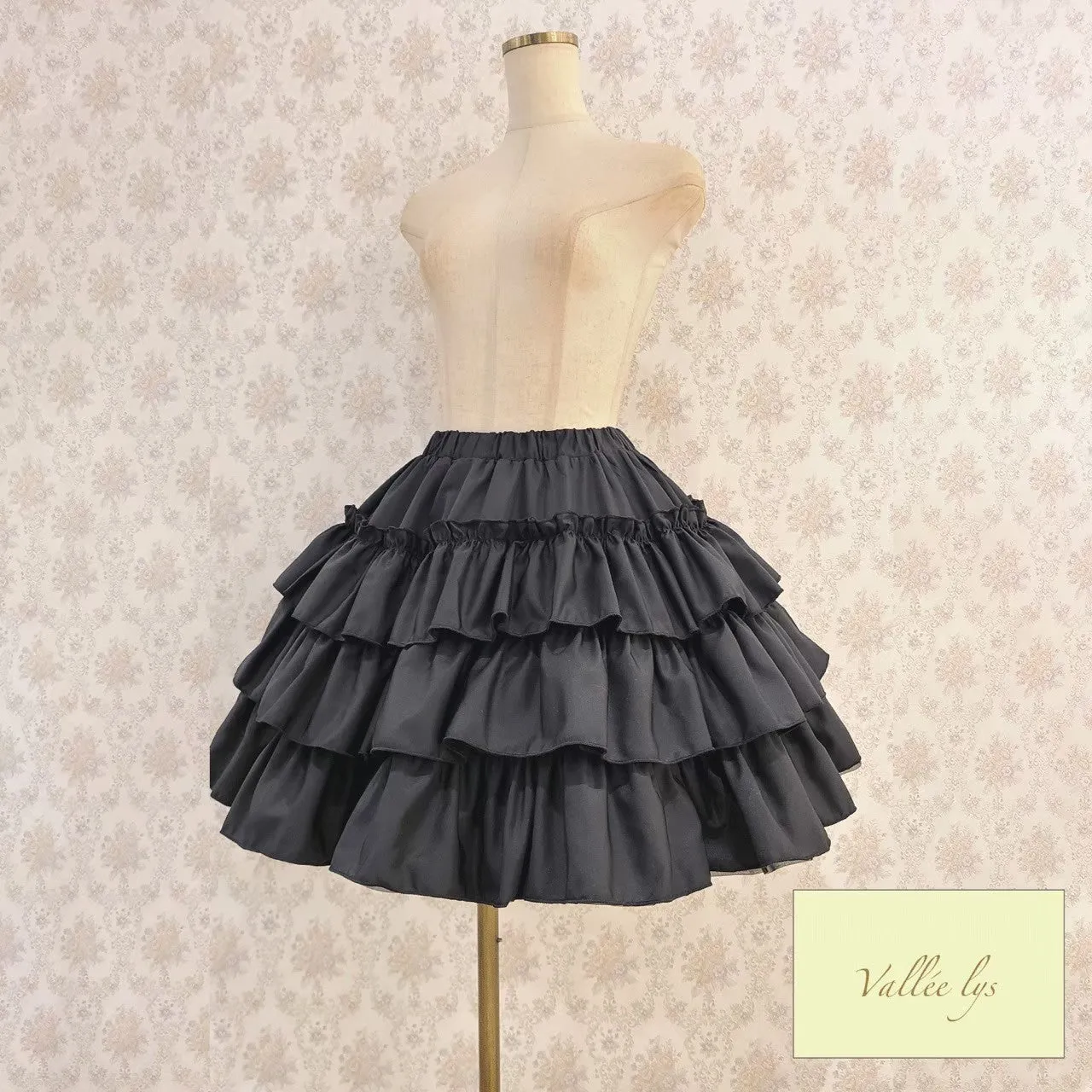 【Vallée lys】ヴァレリス　“Pivoine”Frill Skirt 　 White/Wine/新色TealGreen/Navy/ Black