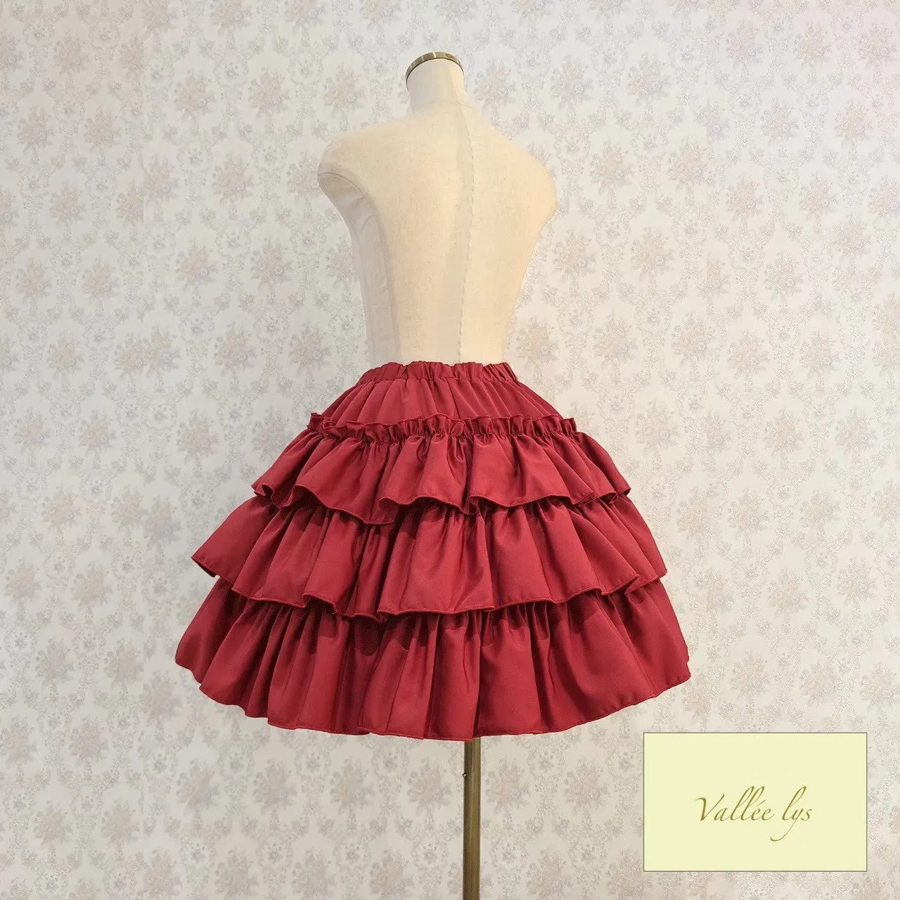 【Vallée lys】ヴァレリス　“Pivoine”Frill Skirt 　 White/Wine/新色TealGreen/Navy/ Black