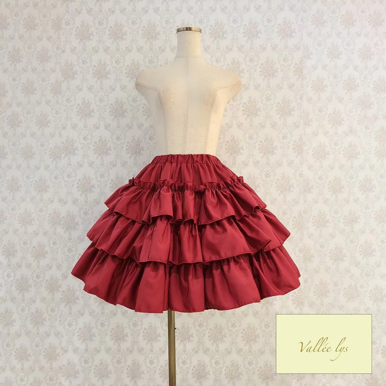 【Vallée lys】ヴァレリス　“Pivoine”Frill Skirt 　 White/Wine/新色TealGreen/Navy/ Black