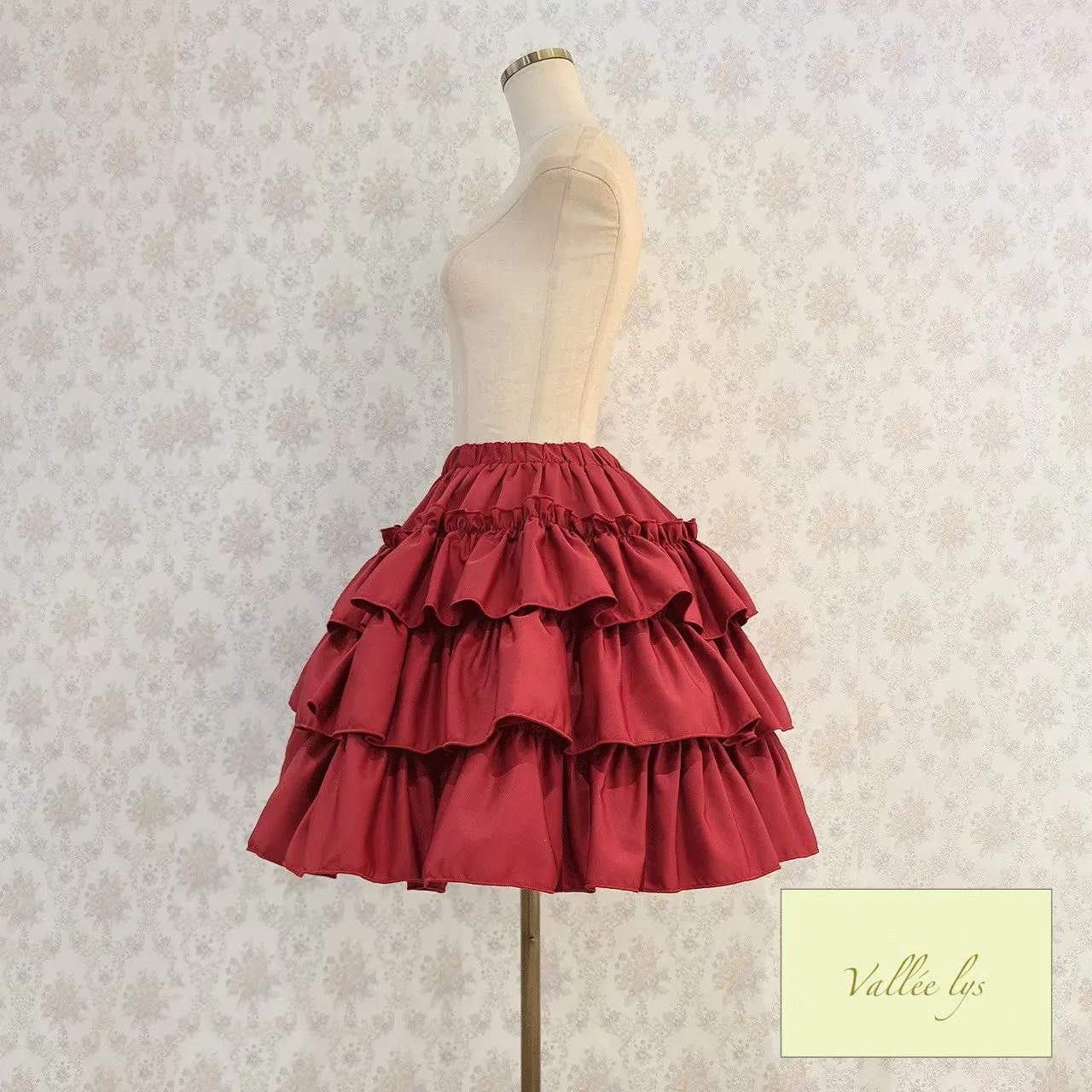 【Vallée lys】ヴァレリス　“Pivoine”Frill Skirt 　 White/Wine/新色TealGreen/Navy/ Black