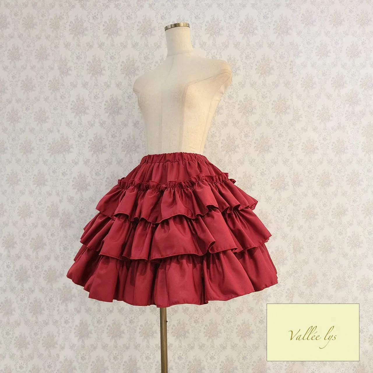 【Vallée lys】ヴァレリス　“Pivoine”Frill Skirt 　 White/Wine/新色TealGreen/Navy/ Black