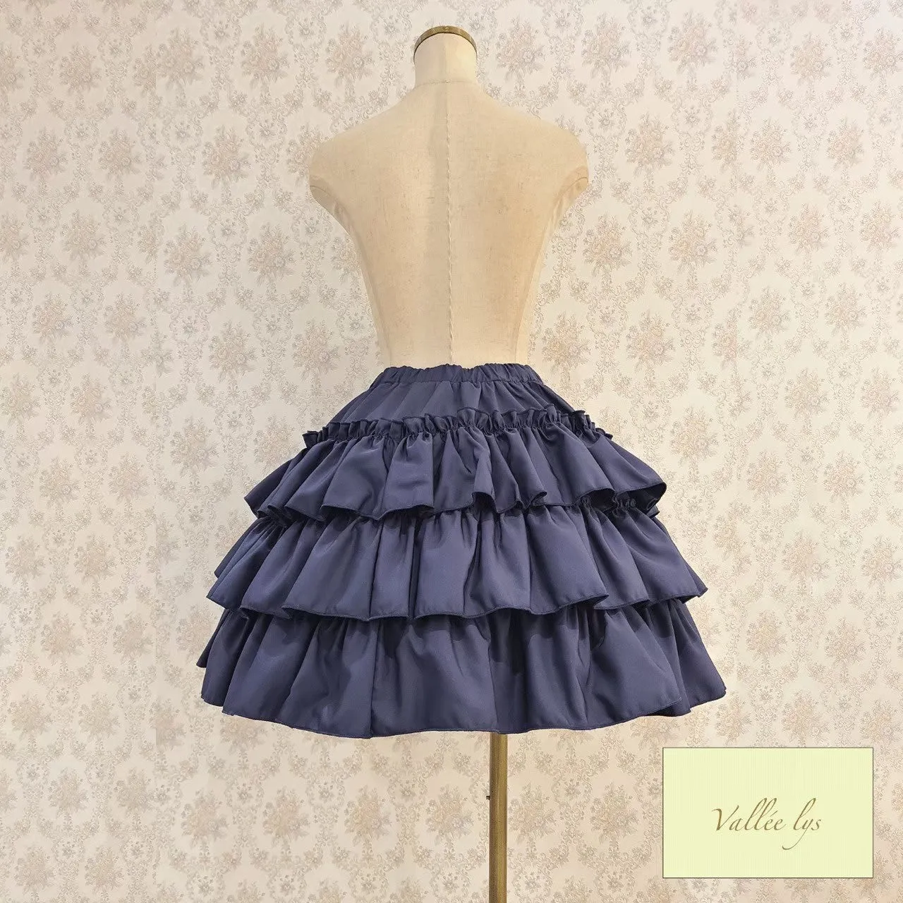 【Vallée lys】ヴァレリス　“Pivoine”Frill Skirt 　 White/Wine/新色TealGreen/Navy/ Black