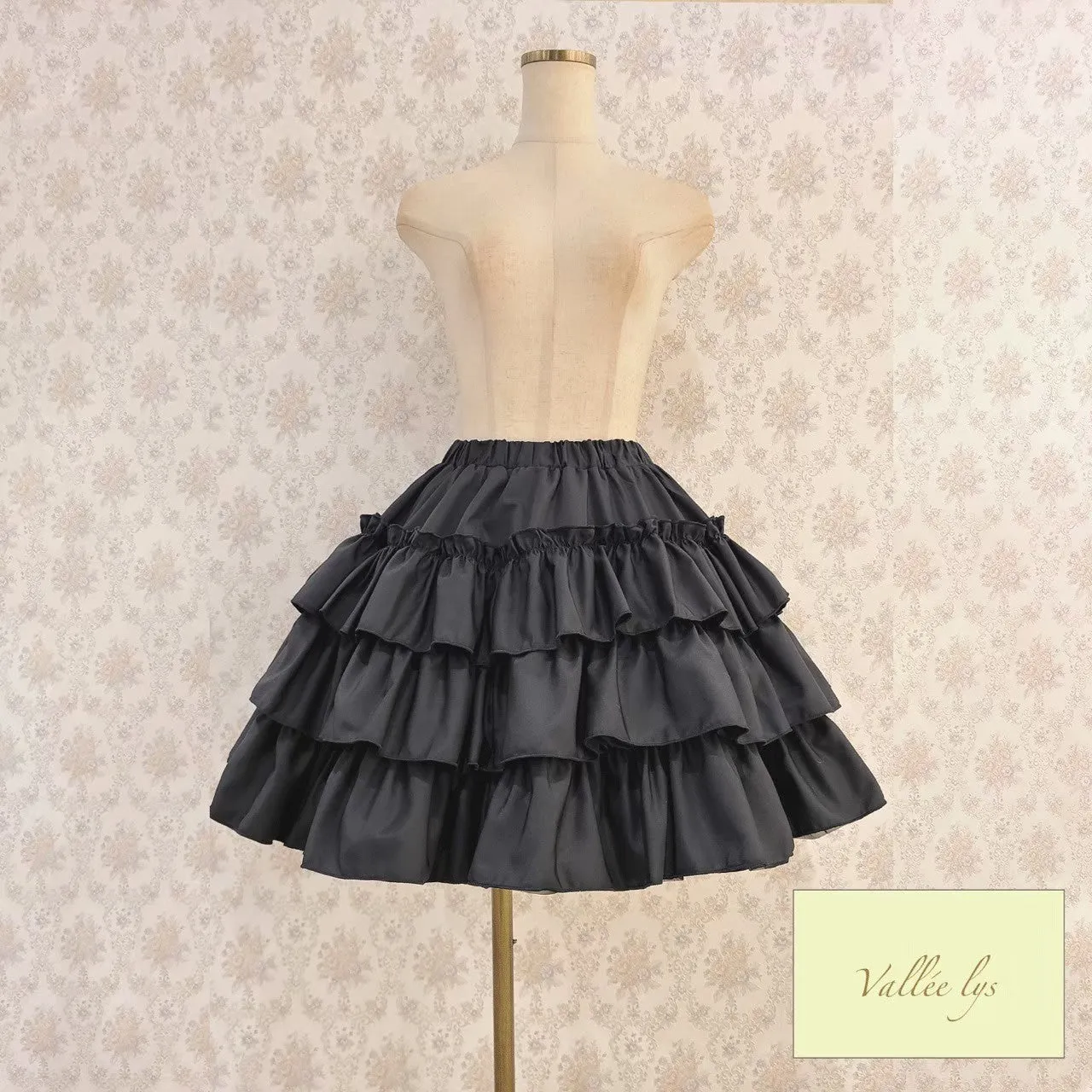 【Vallée lys】ヴァレリス　“Pivoine”Frill Skirt 　 White/Wine/新色TealGreen/Navy/ Black
