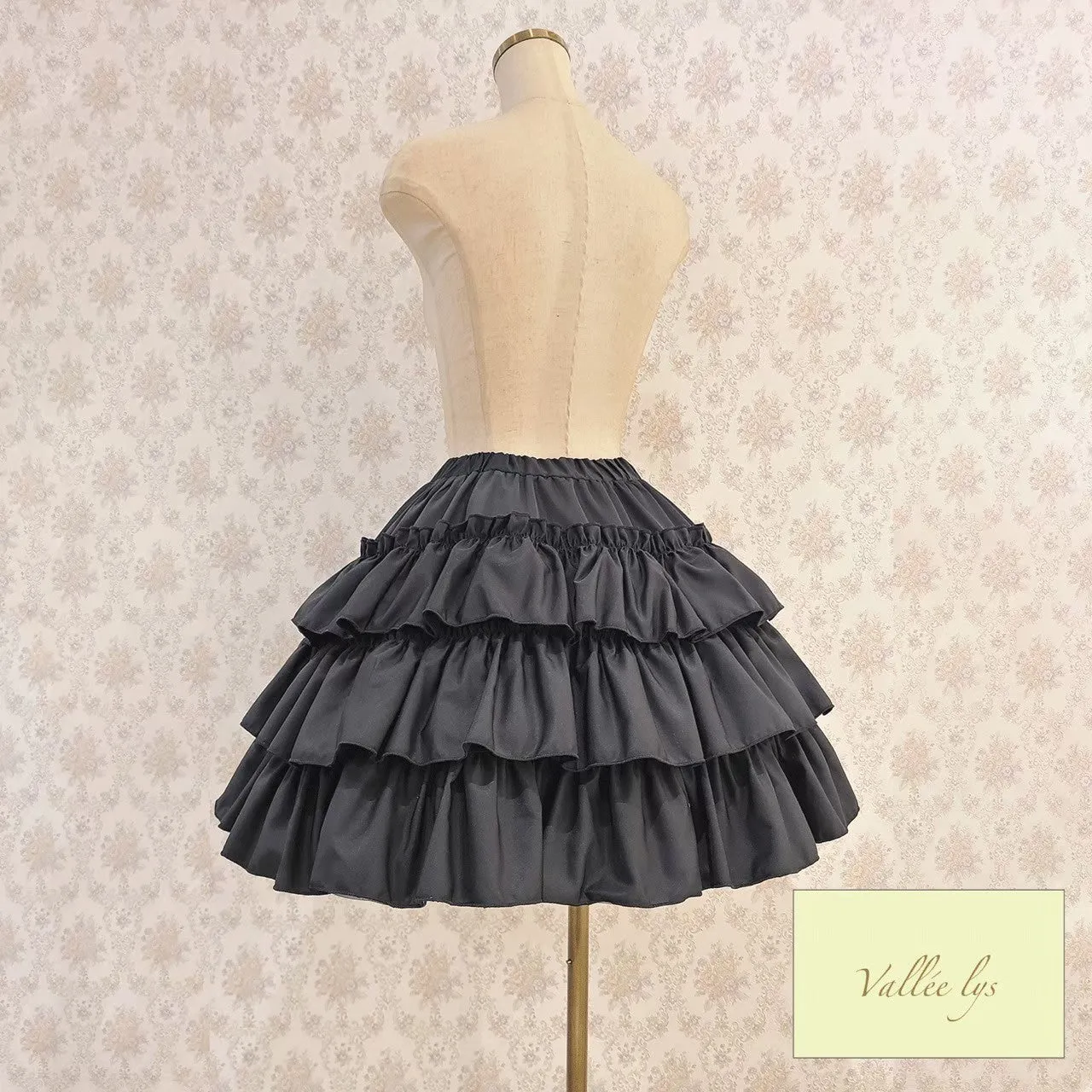 【Vallée lys】ヴァレリス　“Pivoine”Frill Skirt 　 White/Wine/新色TealGreen/Navy/ Black
