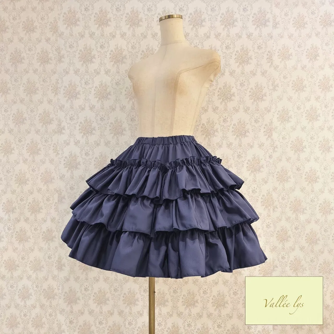 【Vallée lys】ヴァレリス　“Pivoine”Frill Skirt 　 White/Wine/新色TealGreen/Navy/ Black