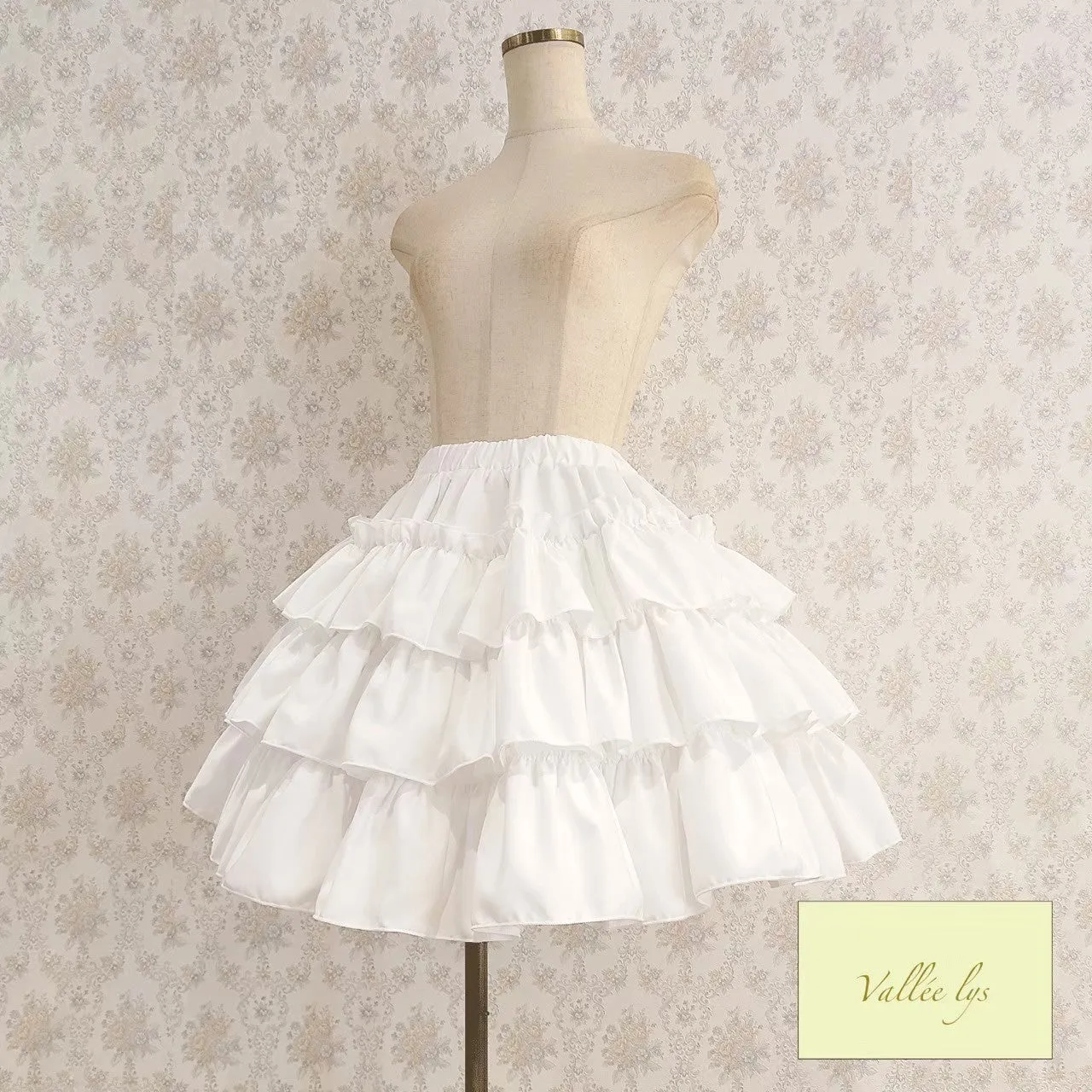 【Vallée lys】ヴァレリス　“Pivoine”Frill Skirt 　 White/Wine/新色TealGreen/Navy/ Black