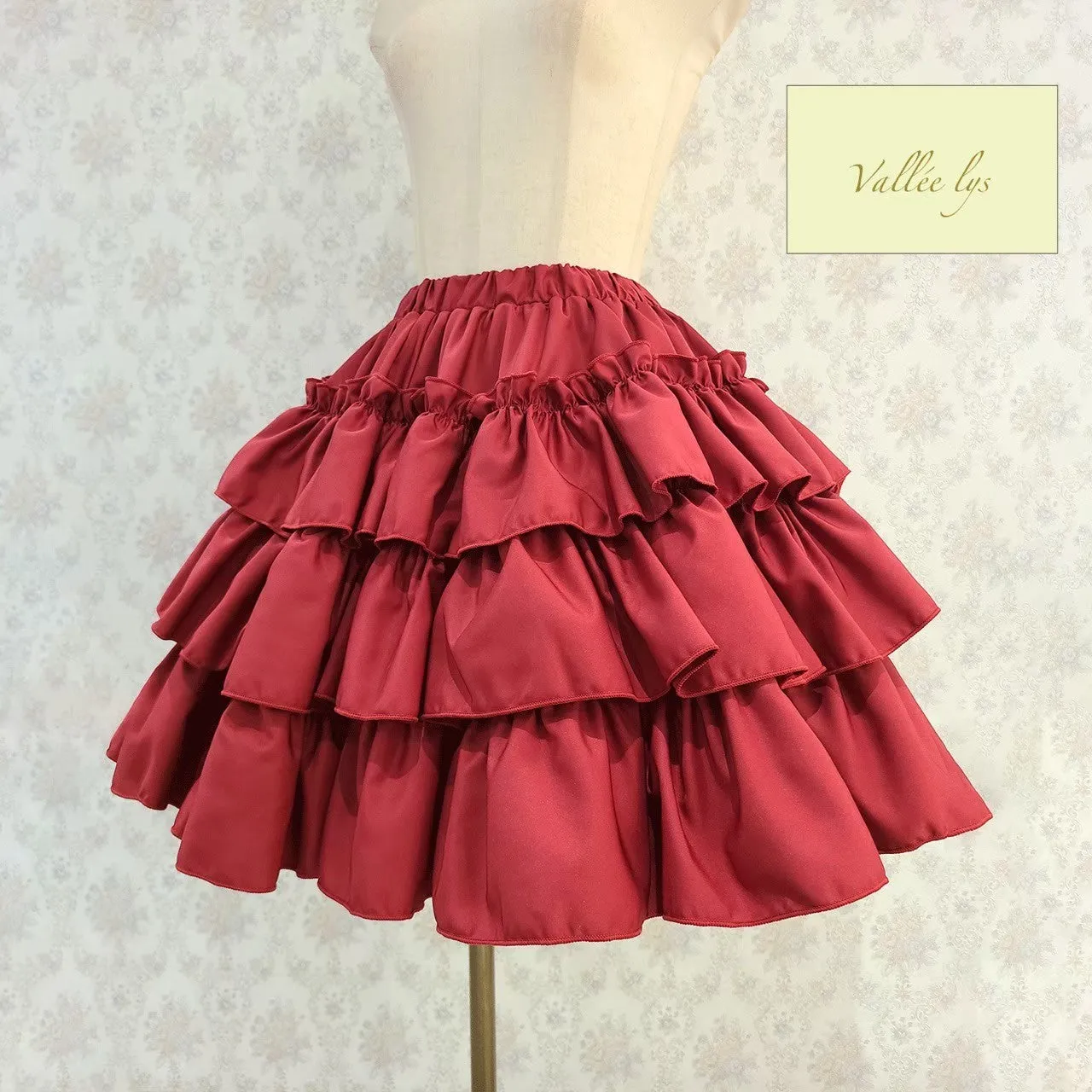 【Vallée lys】ヴァレリス　“Pivoine”Frill Skirt 　 White/Wine/新色TealGreen/Navy/ Black