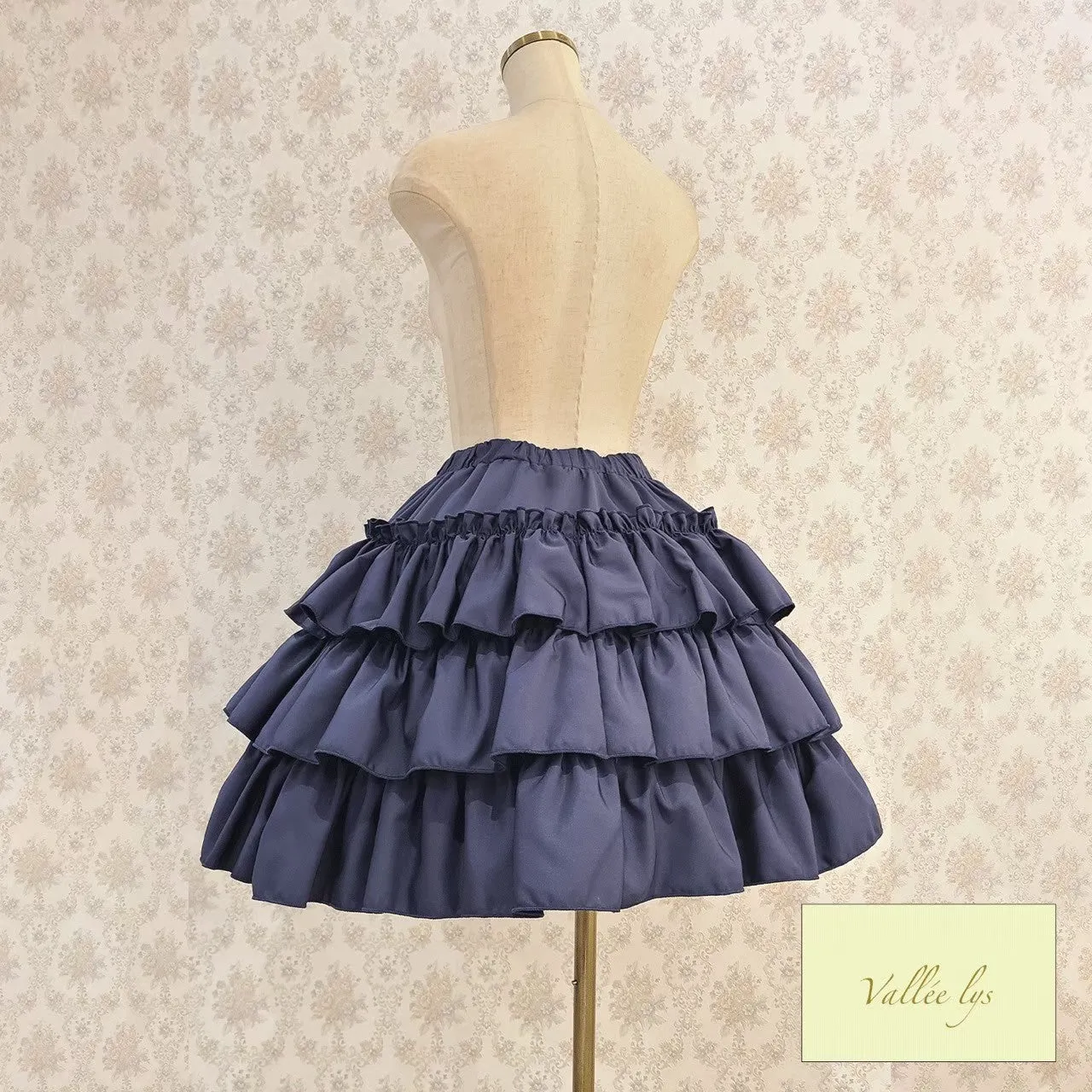 【Vallée lys】ヴァレリス　“Pivoine”Frill Skirt 　 White/Wine/新色TealGreen/Navy/ Black