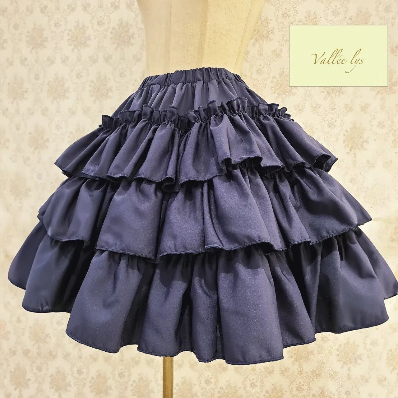 【Vallée lys】ヴァレリス　“Pivoine”Frill Skirt 　 White/Wine/新色TealGreen/Navy/ Black
