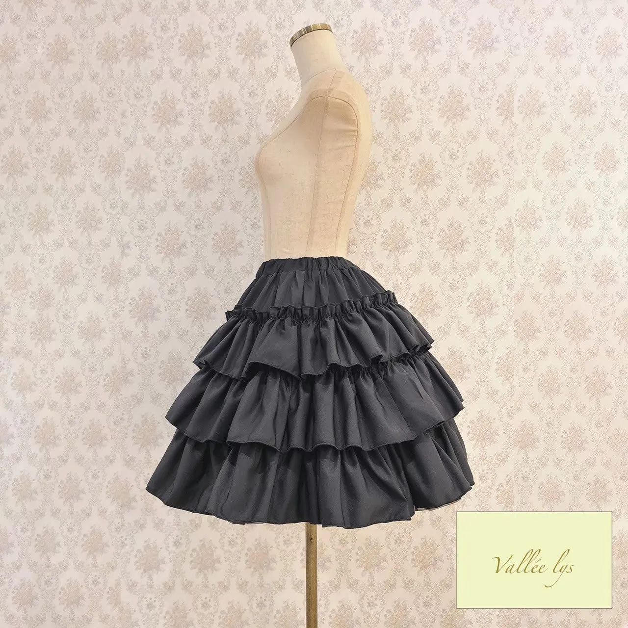 【Vallée lys】ヴァレリス　“Pivoine”Frill Skirt 　 White/Wine/新色TealGreen/Navy/ Black