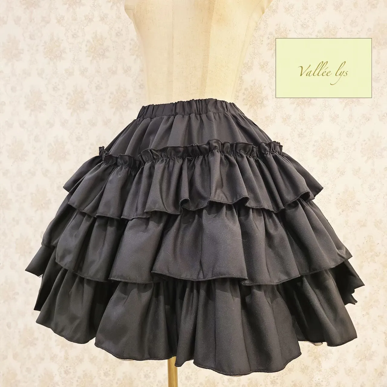 【Vallée lys】ヴァレリス　“Pivoine”Frill Skirt 　 White/Wine/新色TealGreen/Navy/ Black
