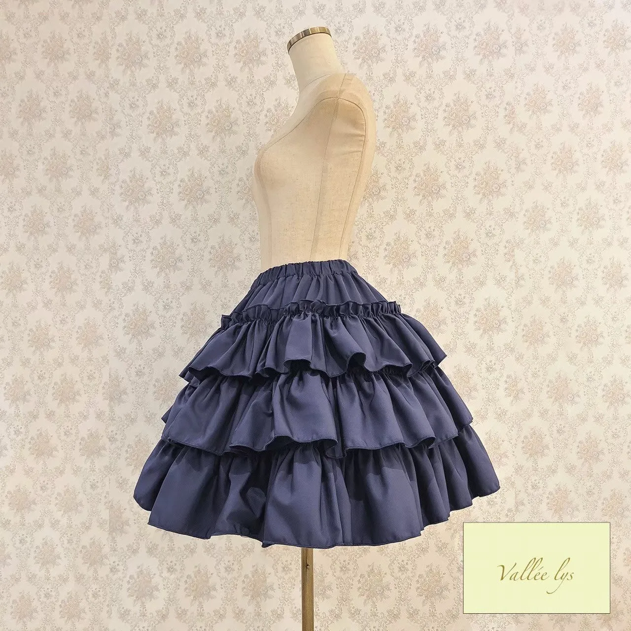 【Vallée lys】ヴァレリス　“Pivoine”Frill Skirt 　 White/Wine/新色TealGreen/Navy/ Black