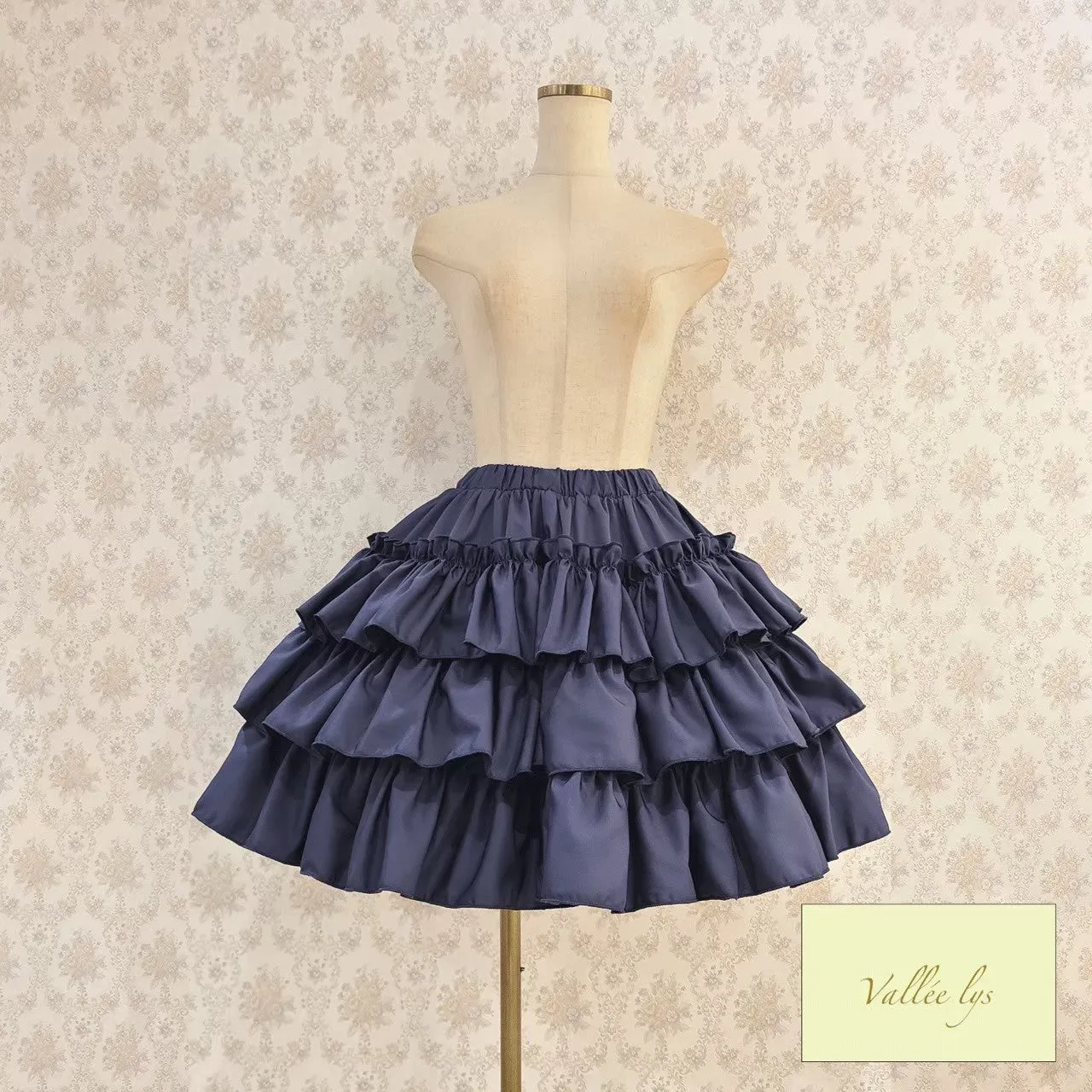 【Vallée lys】ヴァレリス　“Pivoine”Frill Skirt 　 White/Wine/新色TealGreen/Navy/ Black